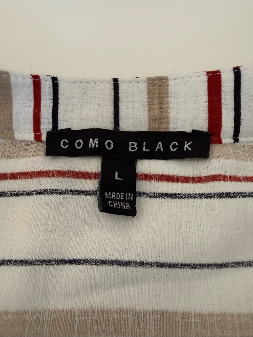 Como Black Vertical Striped Fringe Sleeve Henley V-Neck Blouse Boho Size L - Picture 5 of 9